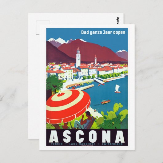 Ascona Zwitserland Reisposter Briefkaart (Voorkant / Achterkant)