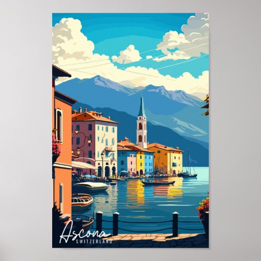 Ascona Zwitserland vintage reisillustratie Poster (Voorkant)