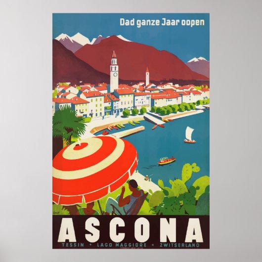 Ascona Zwitserland Vintage Travel Poster (Voorkant)