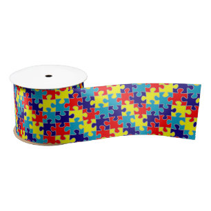 ASD Aspergers Autisme Awareness Puzzle Pattern Satijnen Lint