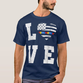 ASD Love Autistic Autism Spectrum American Flag Ju T-shirt
