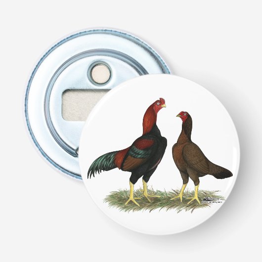 Aseel Black Red Kippen Button Flesopener (Voorkant)