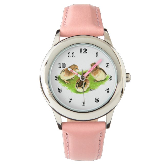Aseel Black Red Kuikens Horloge (Voorkant)