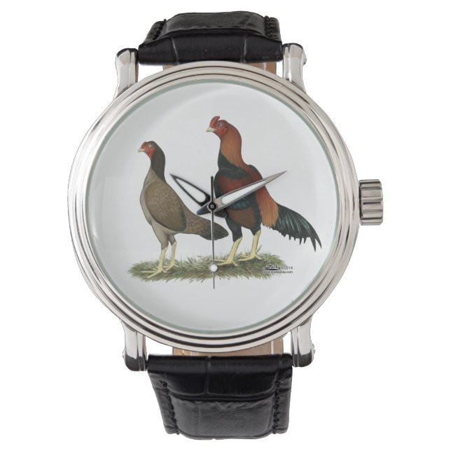 Aseel Wheaten Kippen Horloge (Voorkant)