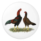 Aseel Zwarte Rode Kippen Keramische Knop (Voorkant)