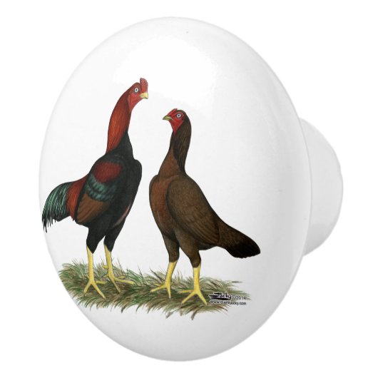 Aseel Zwarte Rode Kippen Keramische Knop (Rechts)
