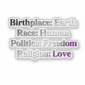 Aseksuele trots - Geboorteplaats: Aarde. Ras: Mens Sticker (Voorkant)