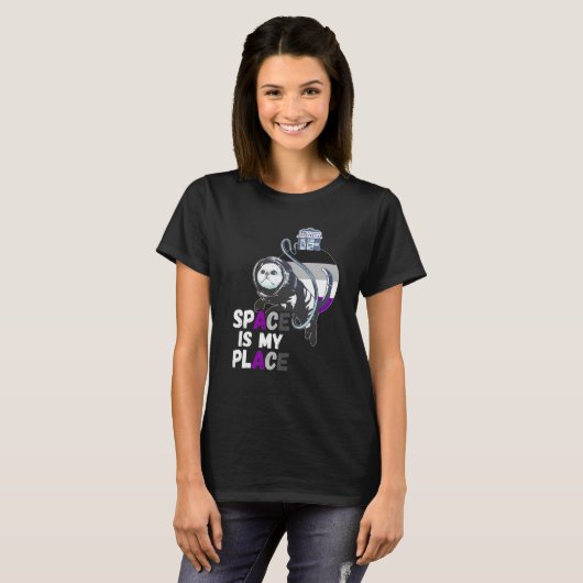 Asexual Astronaut Cat Retro Space Is My Place Ace T-shirt (Voorkant volledig)