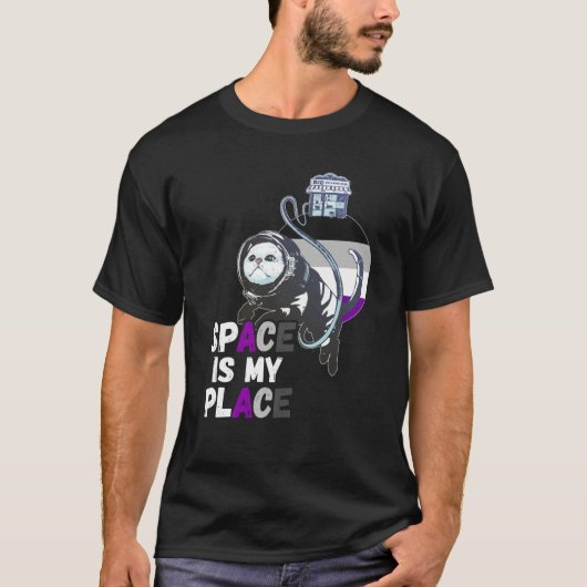 Asexual Astronaut Cat Retro Space Is My Place Ace  T-shirt (Voorkant)