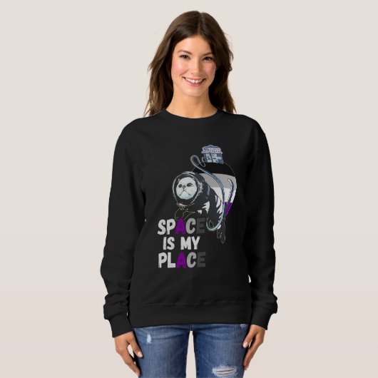 Asexual Astronaut Cat Retro Space Is My Place Ace  Trui (Voorkant volledig)