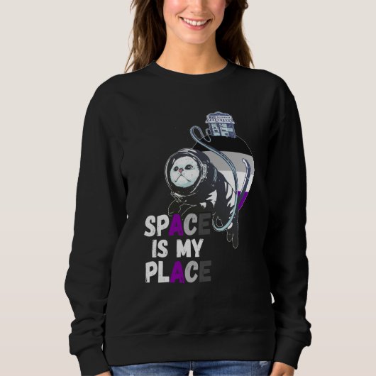 Asexual Astronaut Cat Retro Space Is My Place Ace  Trui (Voorkant)
