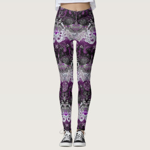 Asexual Dragon Damask - Ace Pride Flag Colors Leggings