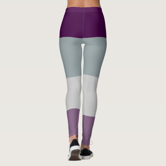 Asexual Pride Flag Paarse Grijs Gestreept LGBT Leggings (Achterkant)