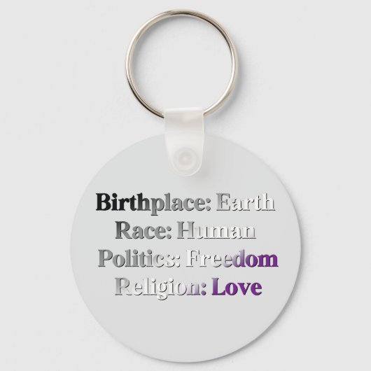 Asexual Pride - Geboorteplaats: Aarde. Ras: Mensel Sleutelhanger (Achterkant)