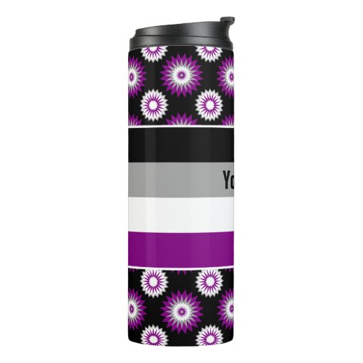 Asexuality pride flag with a black flower pattern thermosbeker (Gedraaid links)