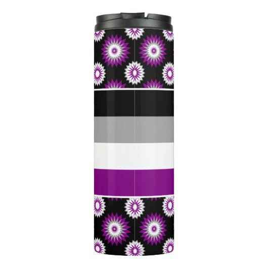Asexuality pride flag with a black flower pattern thermosbeker (Achterkant)