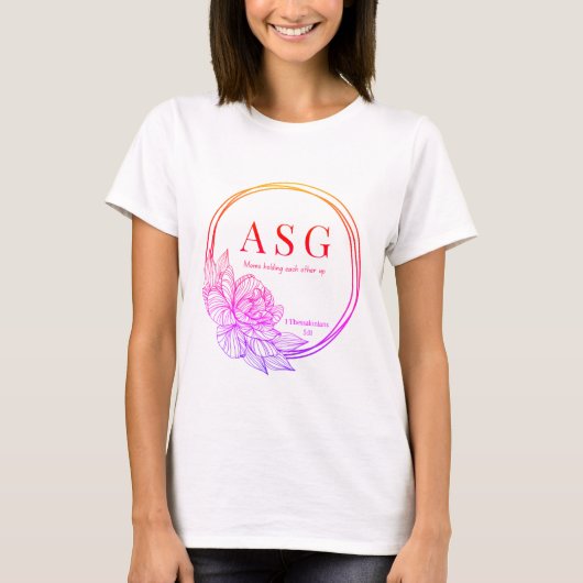 ASG logo in pinks en sinaasappels (naam op rug) T-shirt (Voorkant)