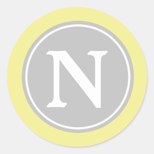 Asgrijs Boter Geel en Wit Monogram Ronde Sticker (Voorkant)