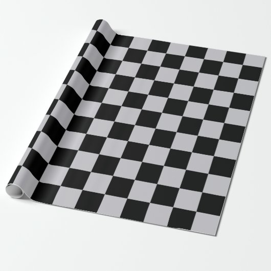 Asgrijs Checker Patroonontwerp Cadeaupapier (Uitgerold)