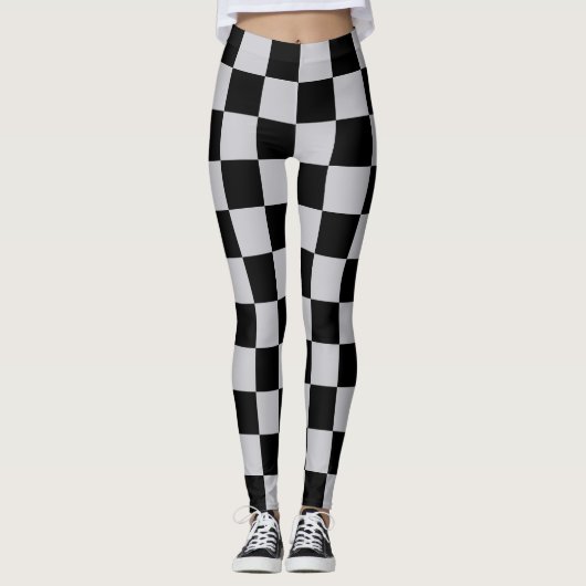 Asgrijs Checker Patroonontwerp Leggings (Voorkant)