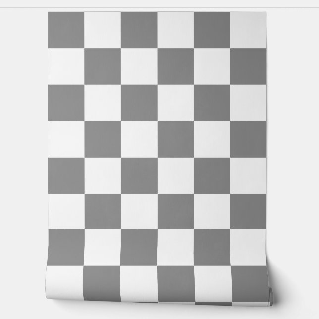 Asgrijs en wit Checker Patroon Behang (Afrollen)