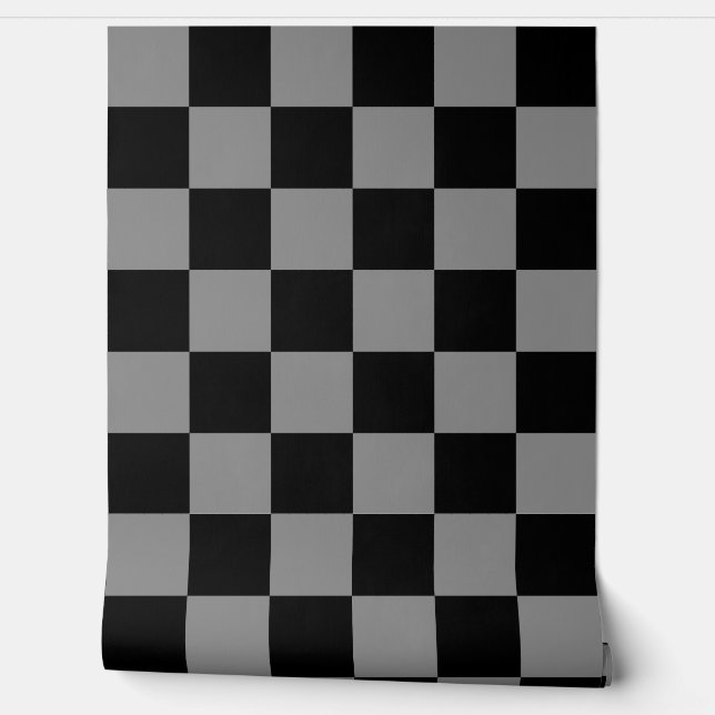 Asgrijs en zwart Checker Patroon Behang (Afrollen)