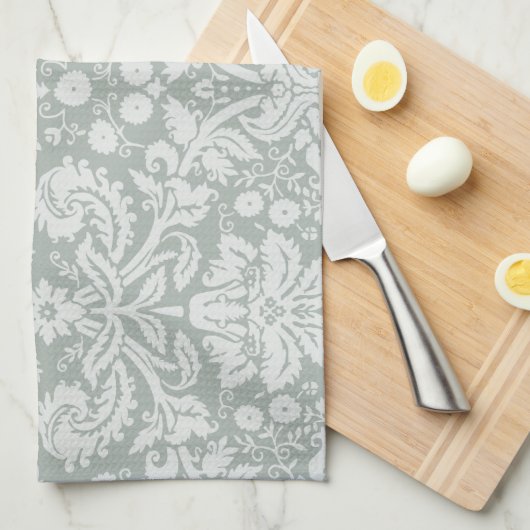 Asgrijs; grijs Damaskpatroon Theedoek (Quarter Fold)