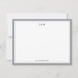 Asgrijze klassieke aangepaste monogram voor koppel notitiekaartje