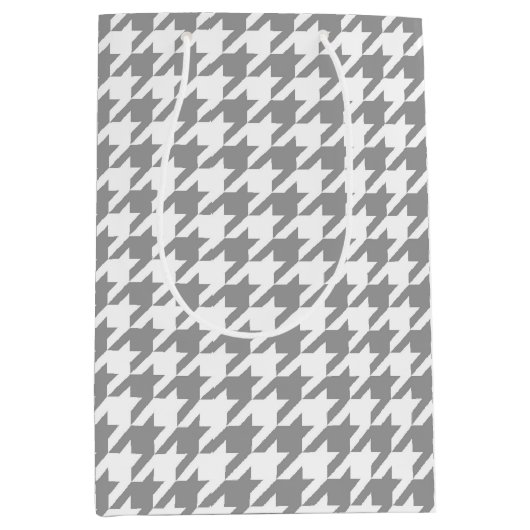 Asgrijze witte Houndstooth Check Medium Cadeauzakje (Voorkant)