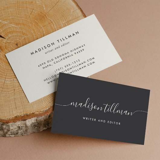 Ash Black & Ivory Modern Calligraphy Script Visitekaartje