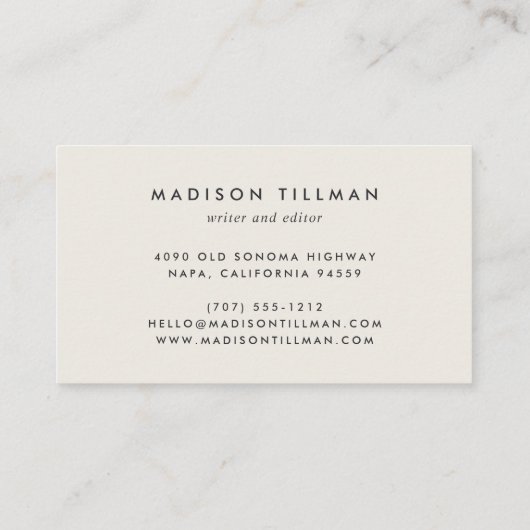 Ash Black & Ivory Modern Calligraphy Script Visitekaartje (Achterkant)