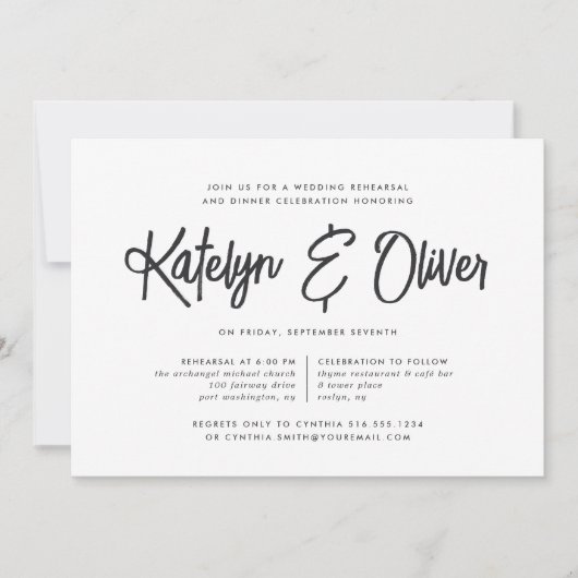 Ash Black | Modern Signature Rehearsal Dinner Kaart (Voorkant)