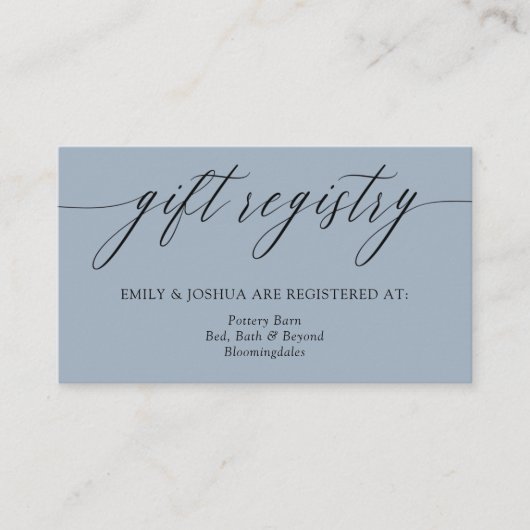 Ash Blue Minimalist Calligraphy Cadeau Registry Informatiekaartje (Voorkant)