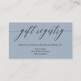 Ash Blue Minimalist Calligraphy Cadeau Registry Informatiekaartje