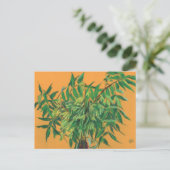 Ash-boom, groene bladeren, geel schilderen briefkaart (Staand voorkant)