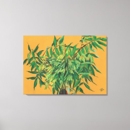 Ash-boom, groene bladeren, geel schilderen canvas afdruk (Voorkant)