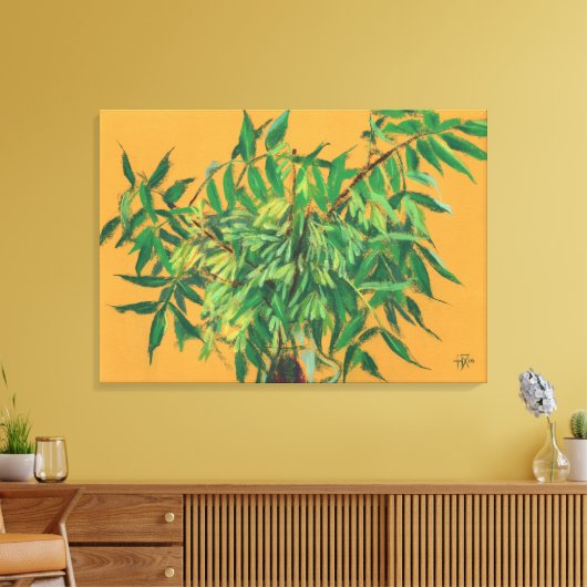 Ash-boom, groene bladeren, geel schilderen canvas afdruk (Insitu (Woonkamer))