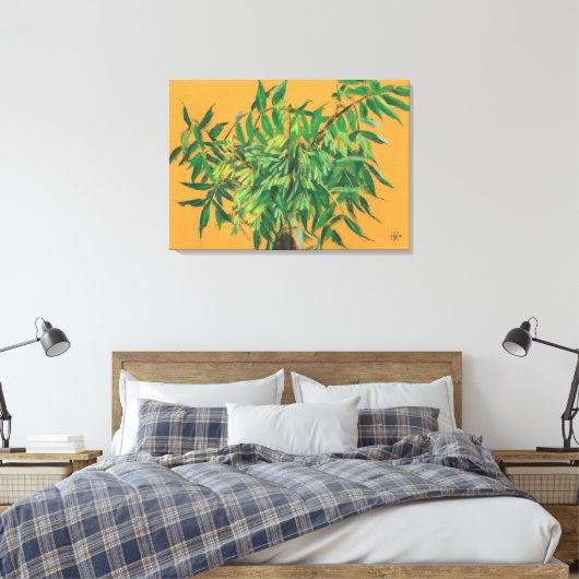 Ash-boom, groene bladeren, geel schilderen canvas afdruk (Insitu (Slaapkamer))