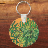 Ash-boom, groene bladeren, geel schilderen sleutelhanger (Voorkant)