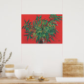 Ash-boom, zomerbladeren Floral Art, rood-groen Poster (Keuken)