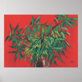 Ash-boom, zomerbladeren Floral Art, rood-groen Poster