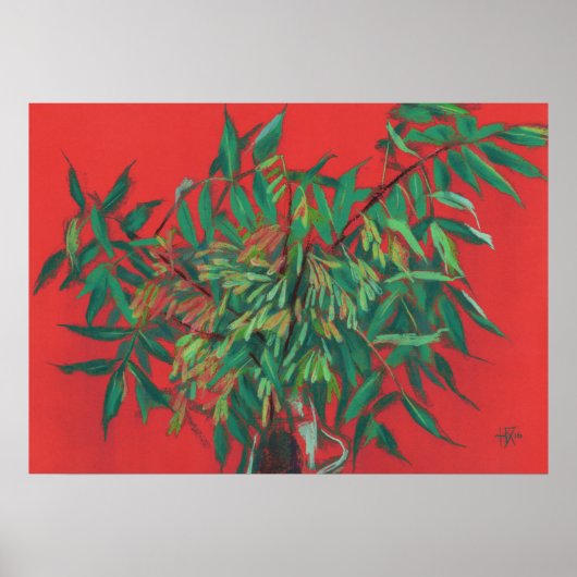 Ash-boom, zomerbladeren Floral Art, rood-groen Poster (Voorkant)