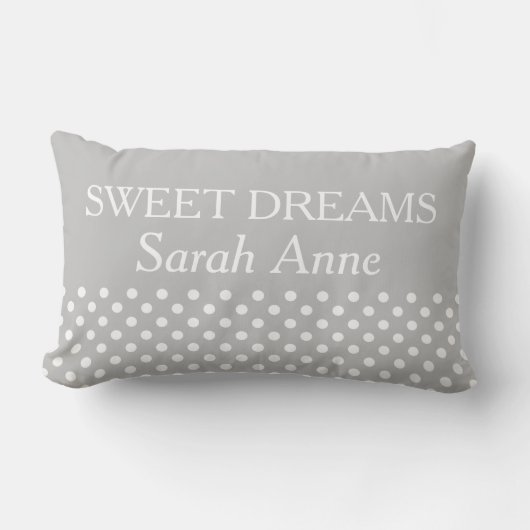 Ash Gray Polka Dot Sweet Dreams gepersonaliseerd Kussen (Voorkant)