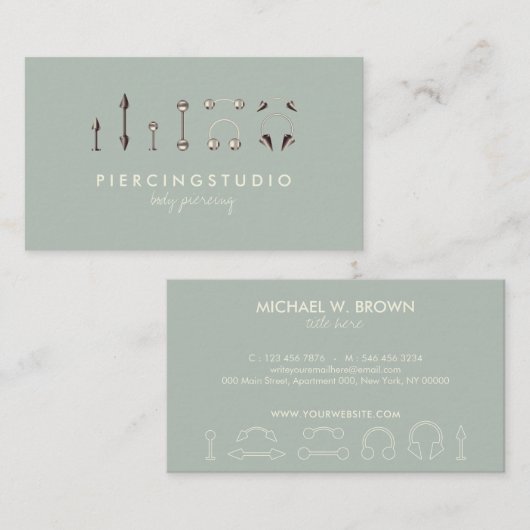 Ash Green Grey Ivory Body Piercing Visitekaartje (Voorkant / Achterkant)
