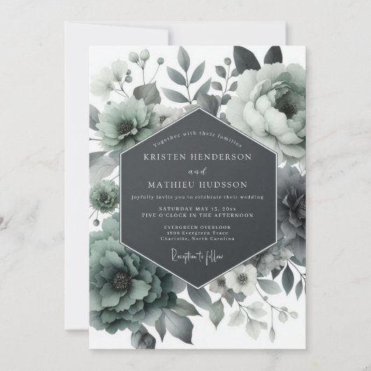 Ash Green Moody Bloom Wedding Kaart (Voorkant)