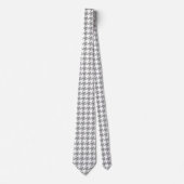 Ash Grey and White Houndstooth Check Stropdas (Voorkant)