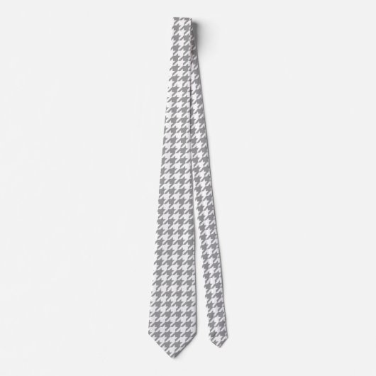 Ash Grey and White Houndstooth Check Stropdas (Voorkant)