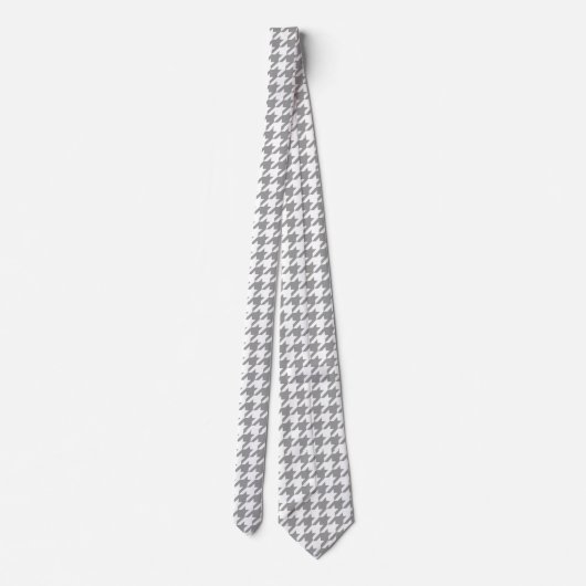 Ash Grey and White Houndstooth Check Stropdas (Achterkant)