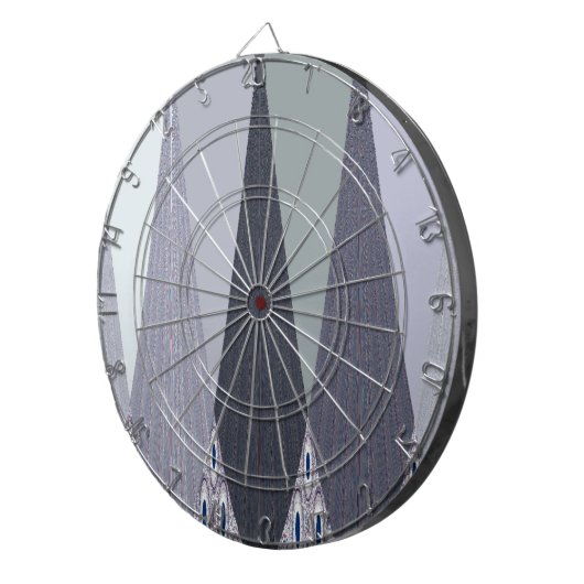 Ash Grey Chevron Stippen Art Print Dartbord (Voorkant Rechts)