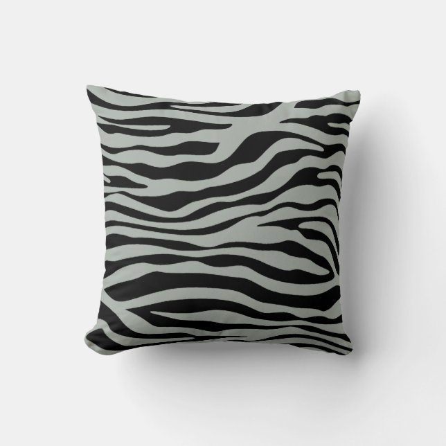 Ash Grey; Grijs en Zwart Zebra Dierenprint Kussen (Voorkant)